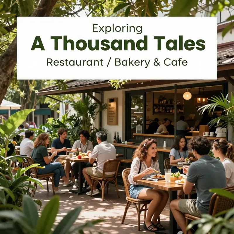 A Thousand Tales Restaurant showcases its inviting exterior, perfect for travelers looking for a delightful dining experience.