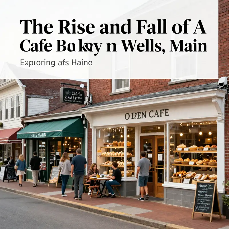 The closed storefront of A Cafe & Bakery in Wells, Maine, marking the end of its operations.