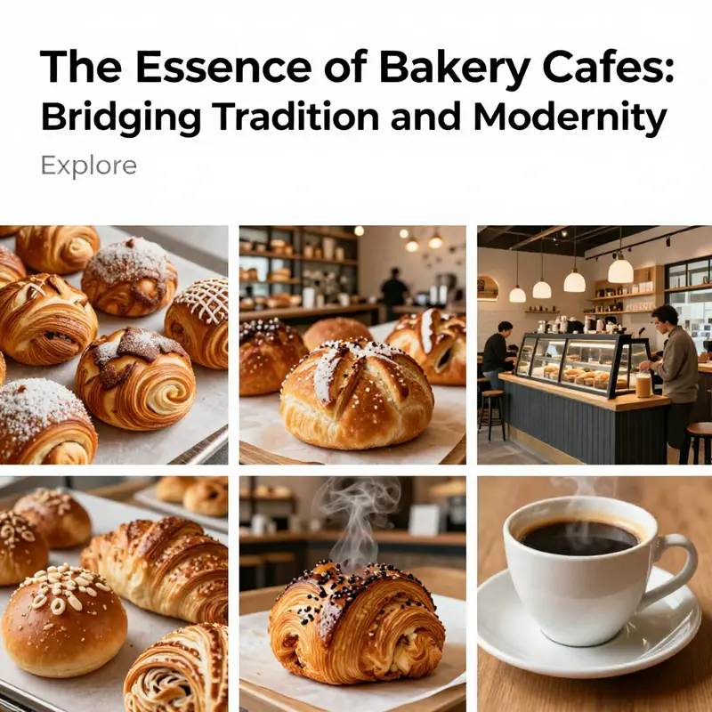 A collage of pastries, coffee, and a bustling bakery cafe environment reflecting the essence of the concept.