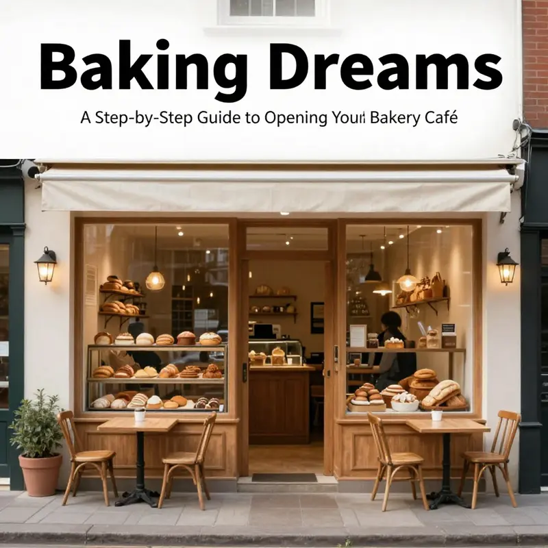 A charming bakery café exterior adorned with baked goods and outdoor seating, inviting customers to step in.