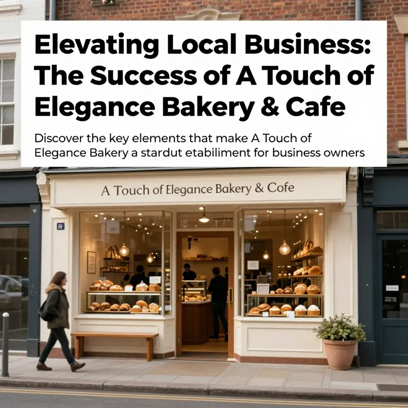 A charming exterior view of A Touch of Elegance Bakery & Cafe with customers outside.