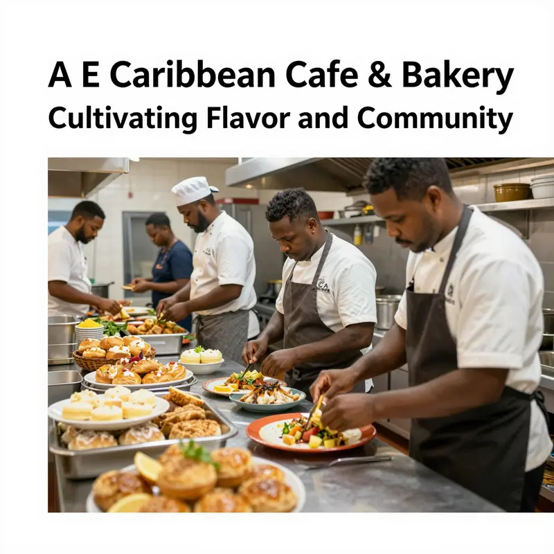 A stunning display of vibrant Caribbean dishes and fresh pastries from A E Caribbean Cafe & Bakery.