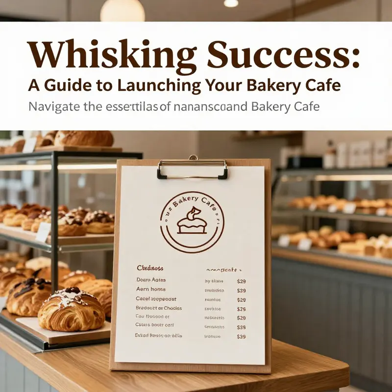 A bakery cafe with a logo displayed, highlighting a variety of baked goods in a warm setting.