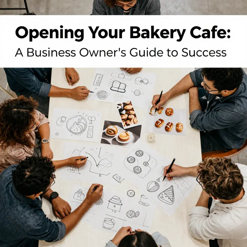 A collaborative effort in drafting a business plan for a bakery cafe.