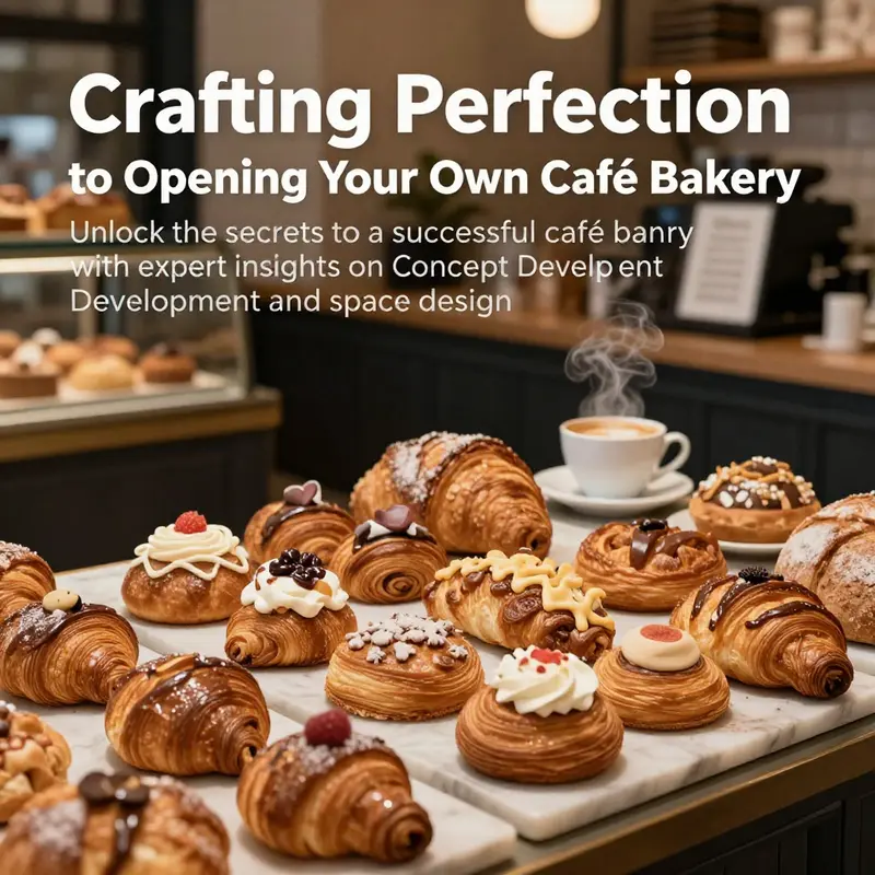 A charming café bakery display featuring assorted pastries and a cup of coffee in a cozy setting.