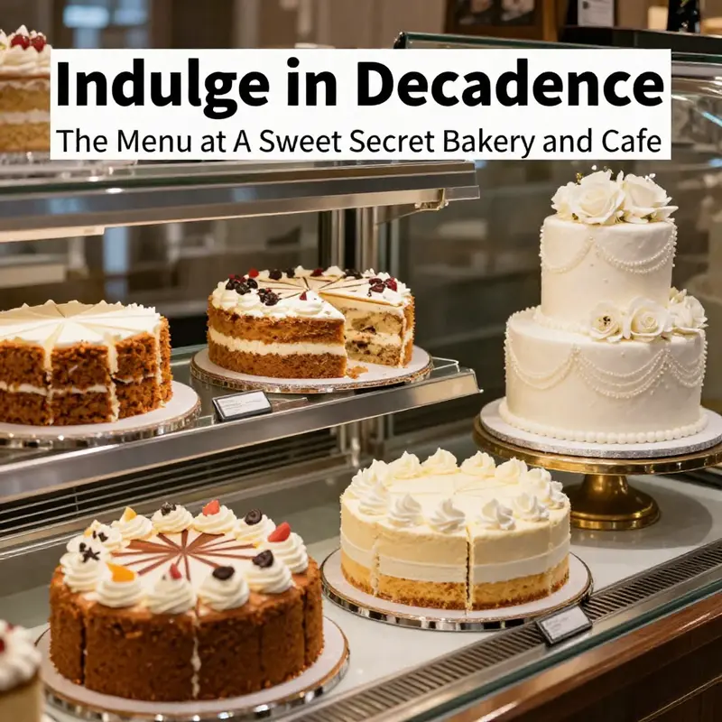 An array of stunning cakes showcasing the artistry at A Sweet Secret Bakery and Cafe.