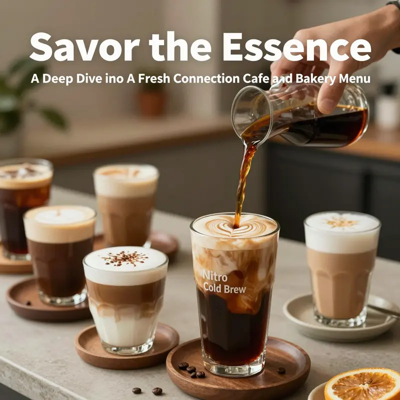 A tempting display of specialty coffee beverages highlighting the signature Nitro Cold Brew.