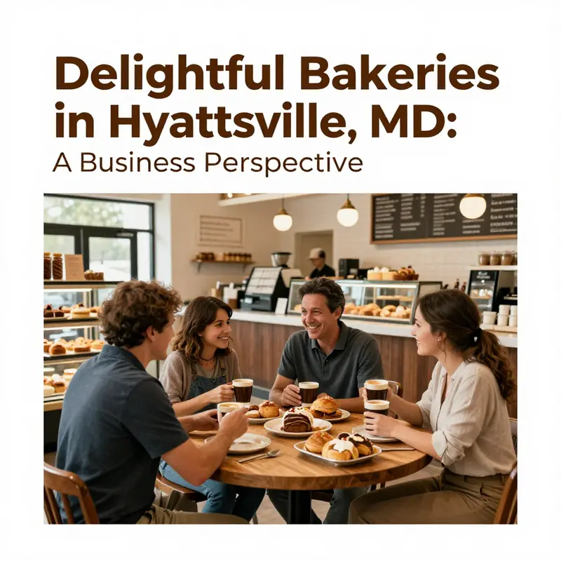 A scene of bustling bakery life in Hyattsville, MD, featuring locals enjoying fresh baked goods.