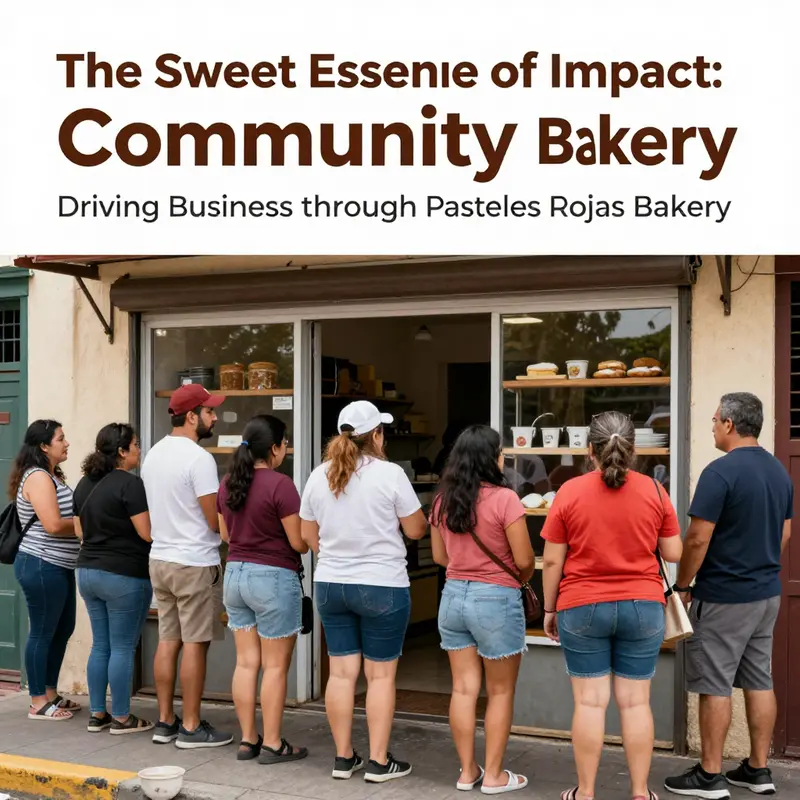The vibrant community atmosphere surrounding Pasteles Rojas Bakery as local residents gather to enjoy its offerings.