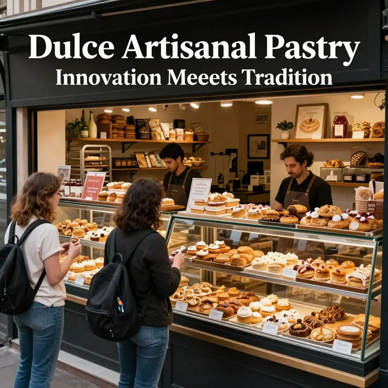 A pastry chef perfecting the mirror glaze technique, revealing the craft behind Dulce Artisanal Pastry.