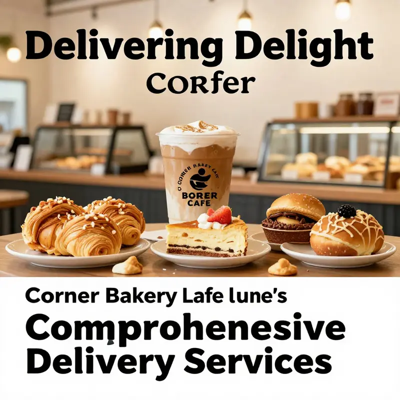 Corner Bakery Cafe's logo with an assortment of freshly prepared food items displayed attractively in a cafe setting.