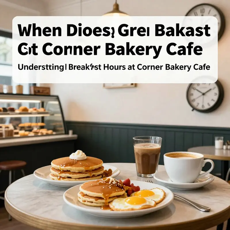 A serene morning scene showcasing popular breakfast items at Corner Bakery Cafe, highlighting the standard breakfast hours.