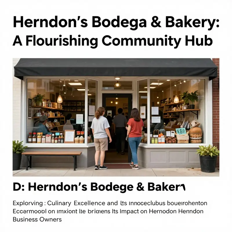 The exterior of Herndon's Bodega & Bakery packed with customers entering and leaving, illustrating its popularity.