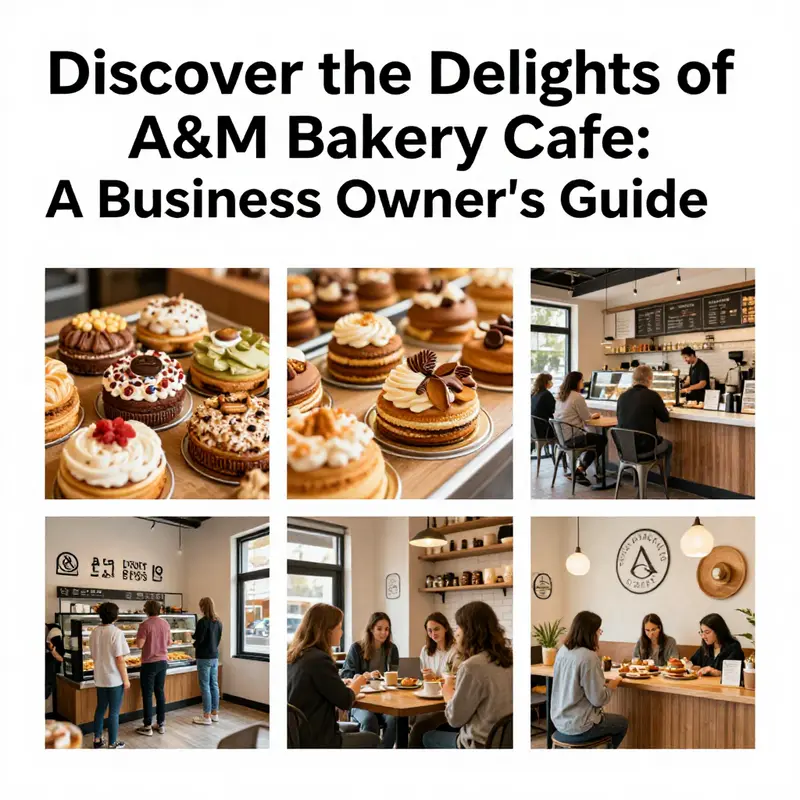 Collage of A&M Bakery Cafe showcasing its baked goods and vibrant setting.