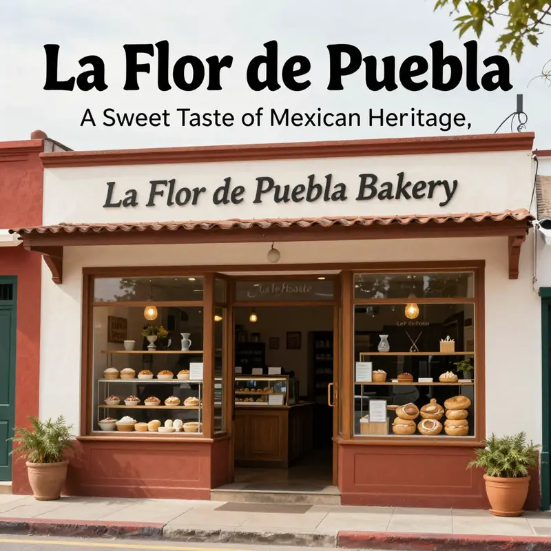 A warm and inviting view of La Flor De Puebla Bakery showcasing its exterior and cultural ambiance.