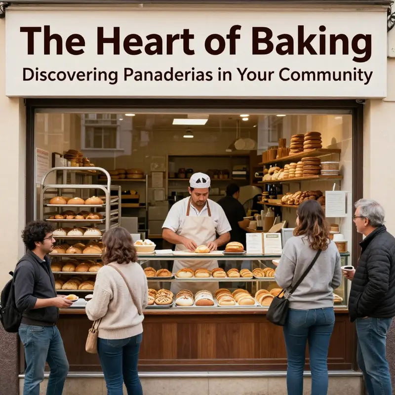 A lively bakery scene with bakers and customers, celebrating local culinary heritage.