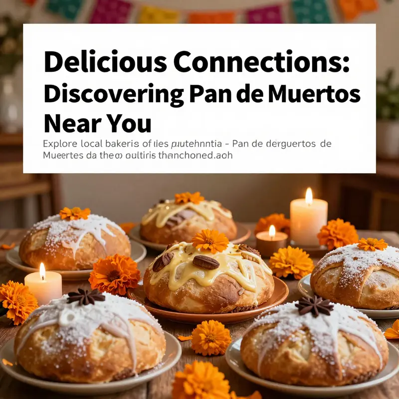 A colorful spread of Pan de Muertos surrounded by marigolds and candles for Dia de Los Muertos.