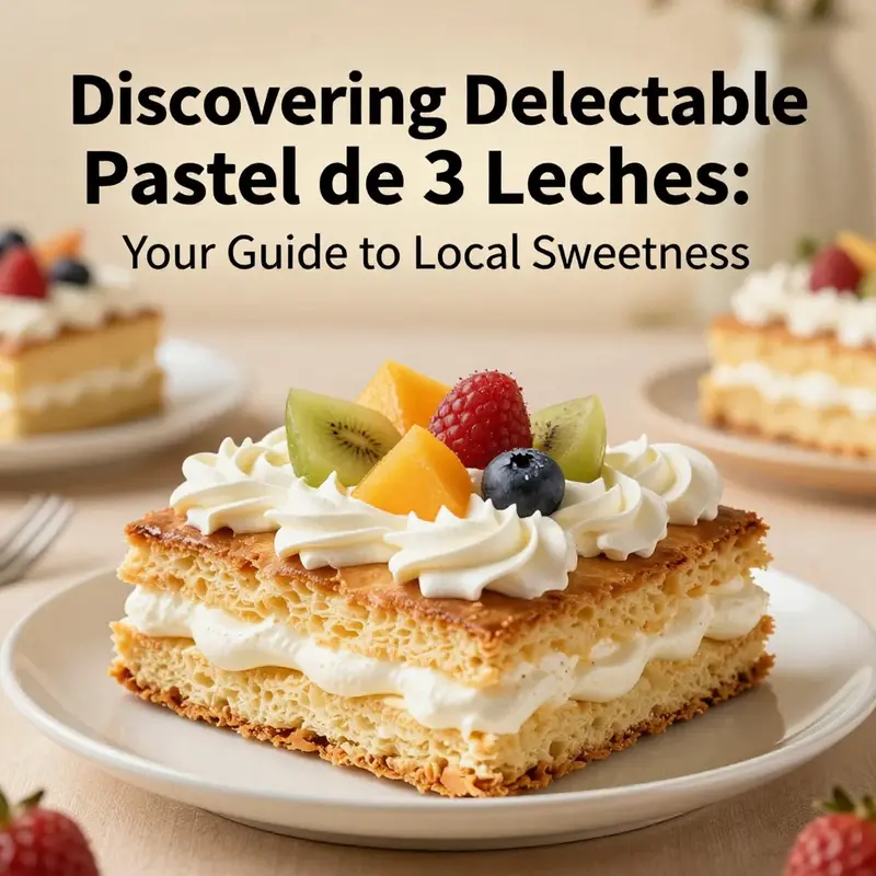 An appealing pastel de 3 leches cake, showcasing its moist layers and creamy topping in an inviting setting.