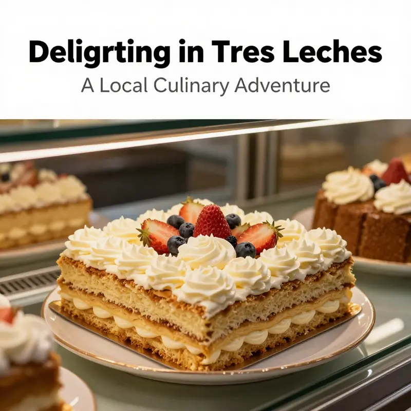 A beautifully presented tres leches cake in a bakery setting, showcasing its rich history and significance.