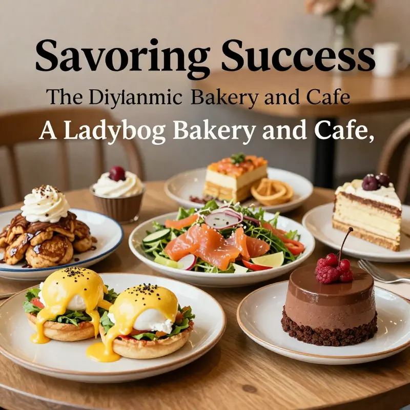 A vibrant display of culinary delights at A Ladybug Bakery and Cafe, highlighting its renowned breakfast and dessert offerings.