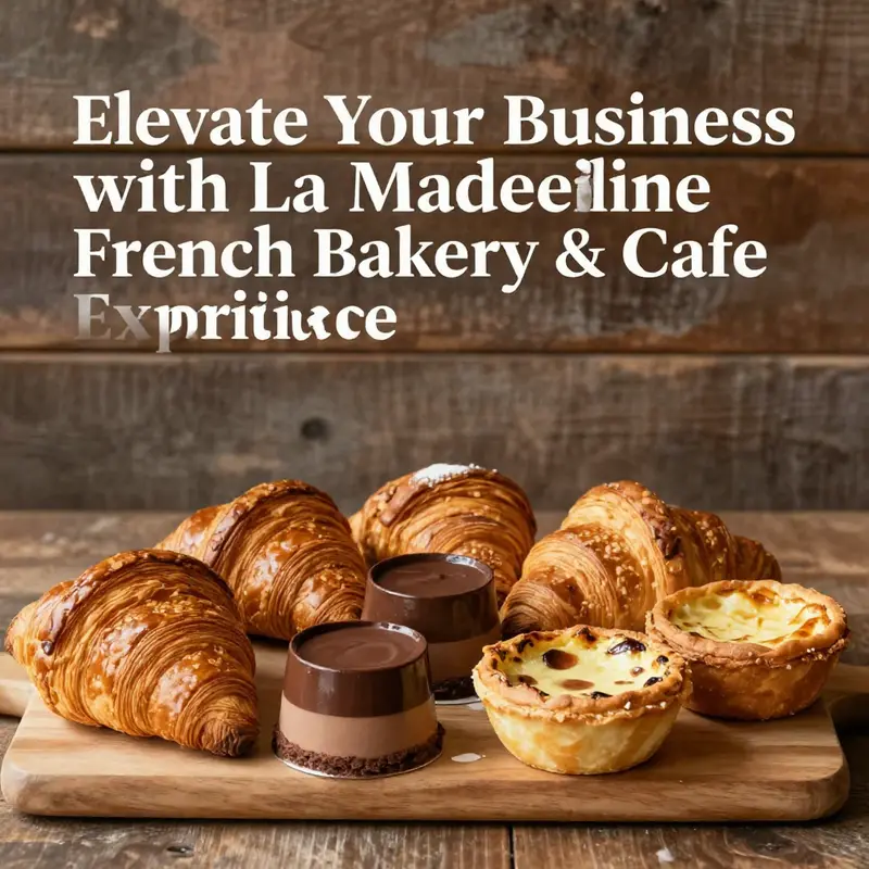 An enticing display of La Madeleine’s signature pastries and savory dishes.