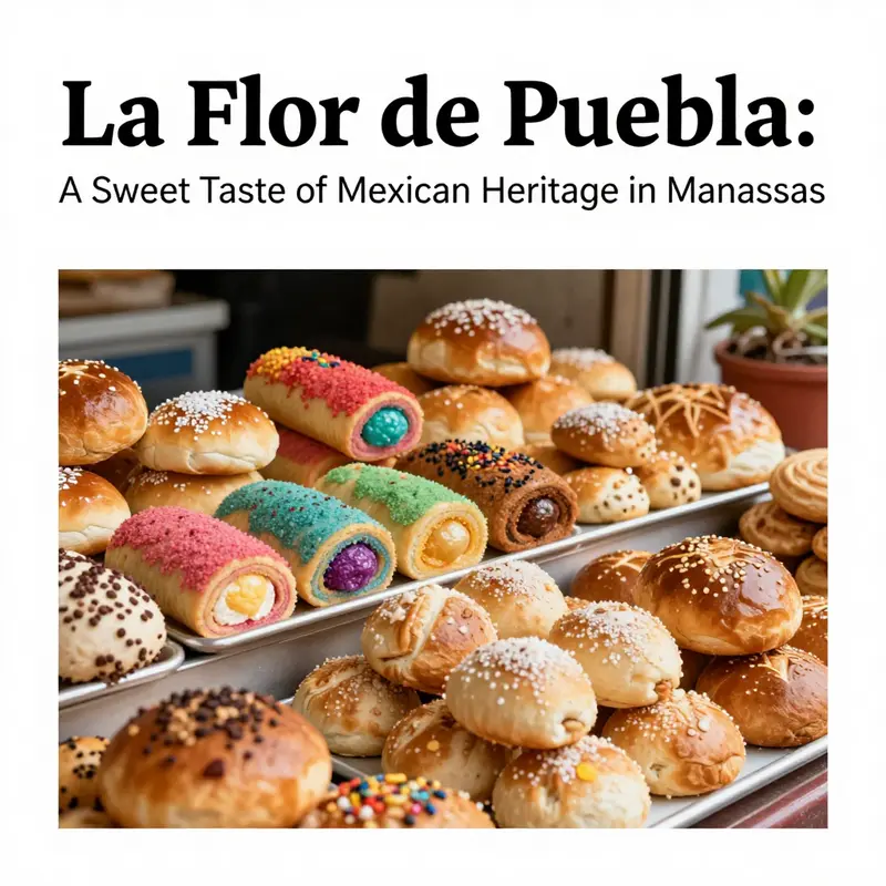 An array of traditional Mexican pastries representing the rich culinary traditions at La Flor De Puebla.