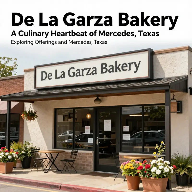 Exterior view of De La Garza Bakery showcasing its inviting entrance and signage.