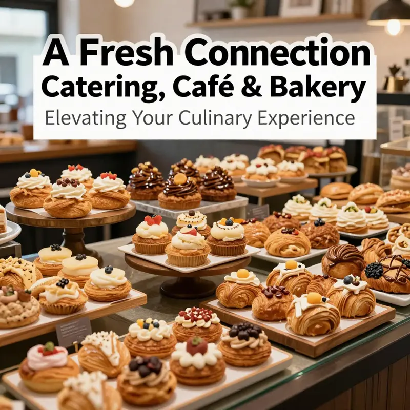 A wide selection of baked goods and catering options showcasing the variety available at A Fresh Connection.
