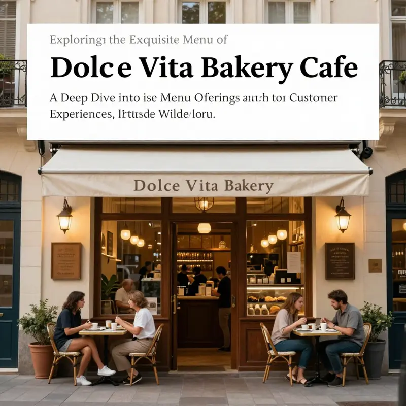 A beautiful view of Dolce Vita Bakery Cafe's exterior, showcasing a cozy atmosphere with customers outside enjoying their refreshments.