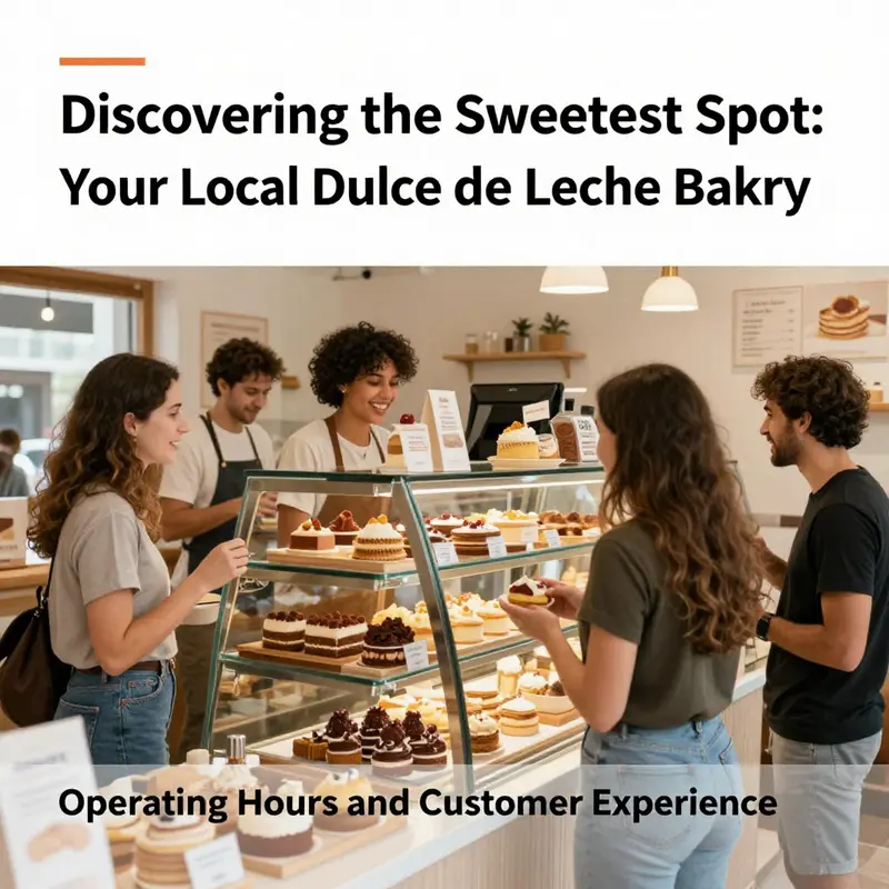 A warm and inviting storefront showcasing the delicious offerings of a Dulce de Leche Bakery.