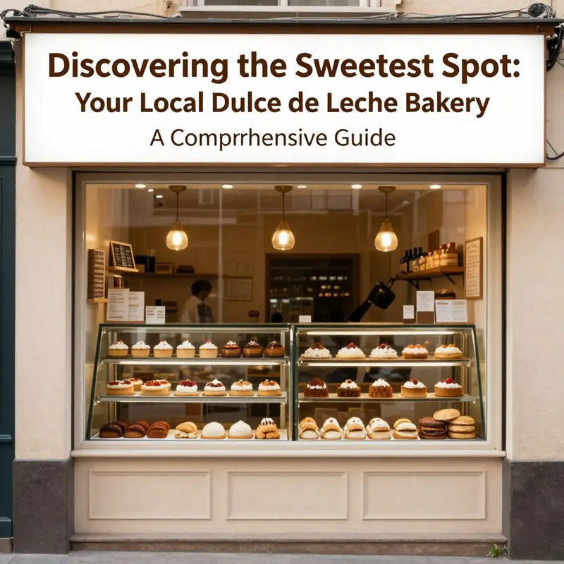A warm and inviting storefront showcasing the delicious offerings of a Dulce de Leche Bakery.