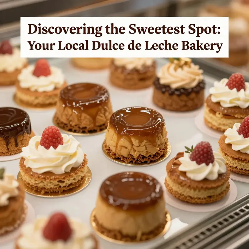 A warm and inviting storefront showcasing the delicious offerings of a Dulce de Leche Bakery.