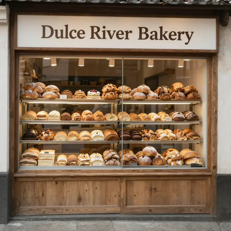 The charming exterior of a bakery representing potential confusion around the name ‘Dulce River Bakery’.