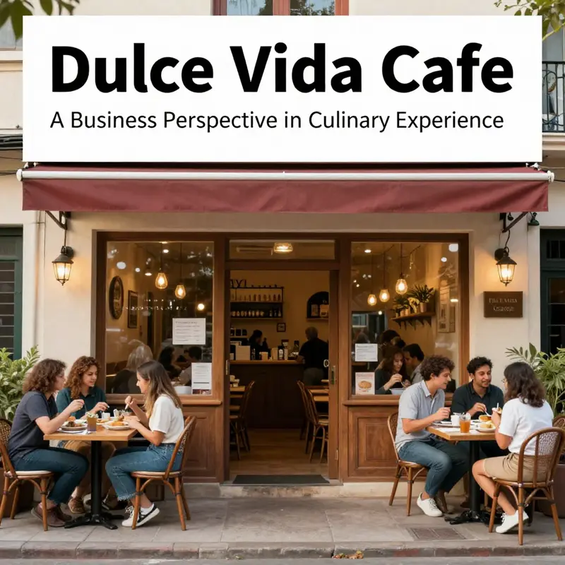 Entrance view of Dulce Vida Cafe with outdoor seating and diners, reflecting the cafe's welcoming atmosphere.