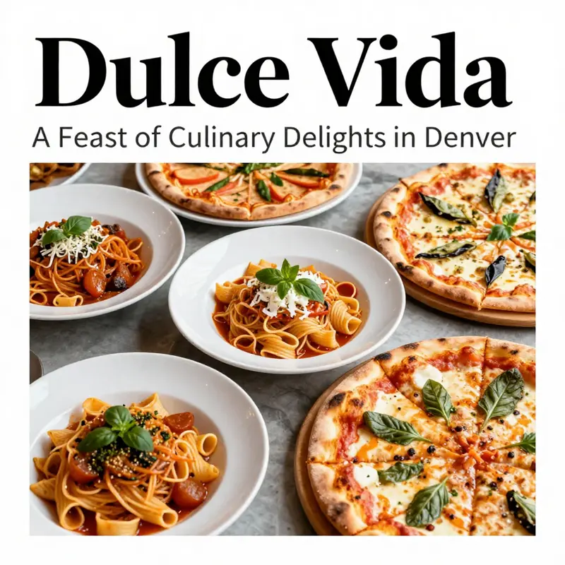 An artistic presentation of dishes from Dulce Vida, highlighting its Italian and Mediterranean specialties.