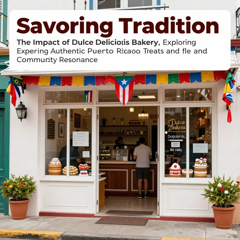 The charming facade of Dulce Delicia Bakery, decorated in a colorful theme that showcases Puerto Rican culture and hospitality.