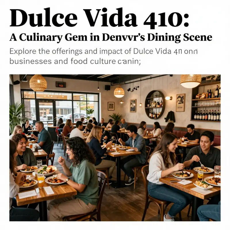A panoramic view of the dining area at Dulce Vida 410, showing happy diners and a vibrant restaurant atmosphere.