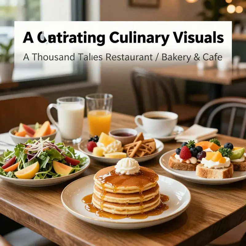 A diverse and inviting breakfast spread that epitomizes A Thousand Tales Restaurant’s brunch offerings.