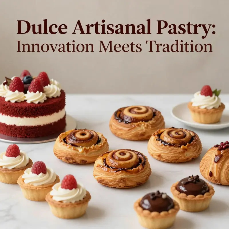 An elegant display of assorted artisan pastries, including elaborate cakes and delicate tartlets, emphasizing quality and craftsmanship.