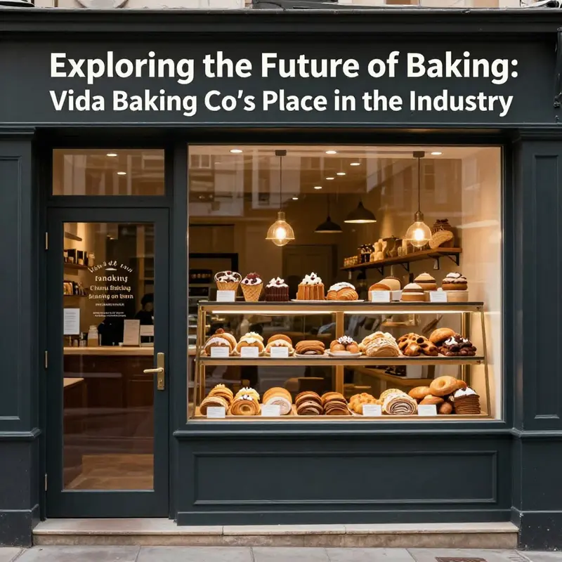 A beautifully designed bakery storefront with health-conscious baked goods displayed, symbolizing modern trends in the industry.