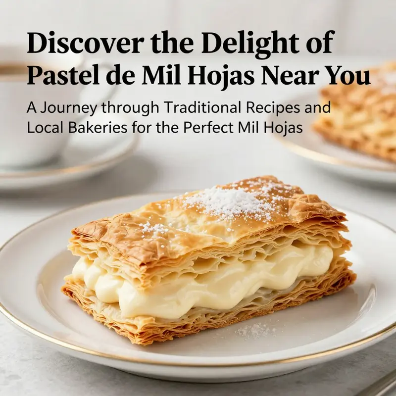 A detailed view of pastel de mil hojas, highlighting its layers and creamy texture on a decorative plate.