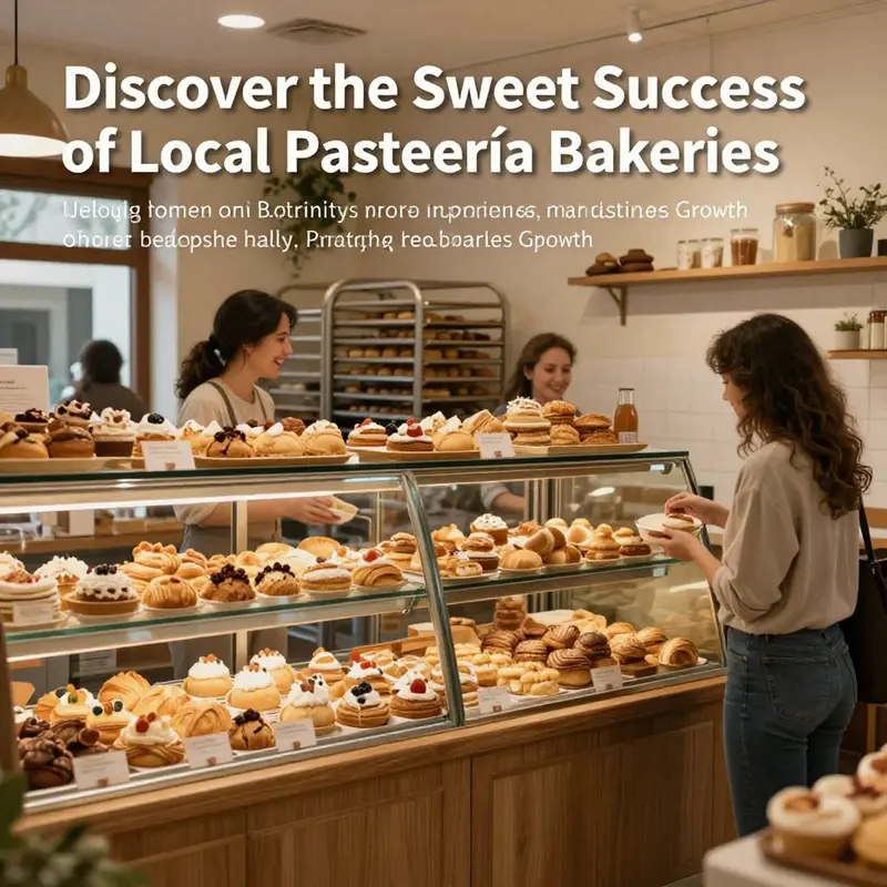 A bakery interior bustling with customers, showcasing a variety of baked goods and a friendly environment.