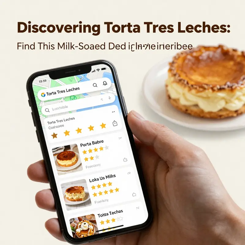 Google Maps helps locate Torta Tres Leches nearby.