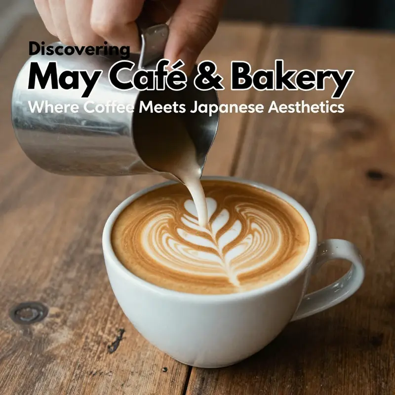 An artisan hand-poured coffee featuring elegant latte art, representative of May Café & Bakery’s dedication to quality.