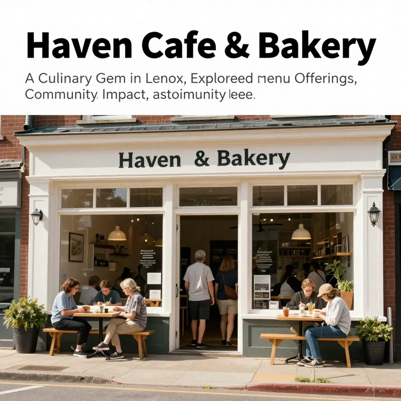 The inviting front of Haven Cafe & Bakery in Lenox, Massachusetts, bustling with customers and reflecting its popularity.