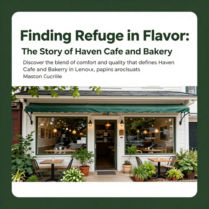 Exterior view of Haven Cafe and Bakery with outdoor seating and entrance surrounded by greenery.