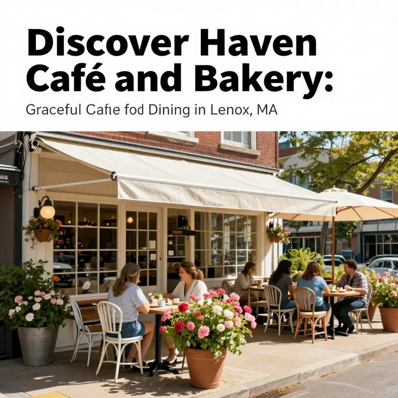 Exterior view of Haven Café and Bakery with outdoor seating and vibrant seasonal flowers.