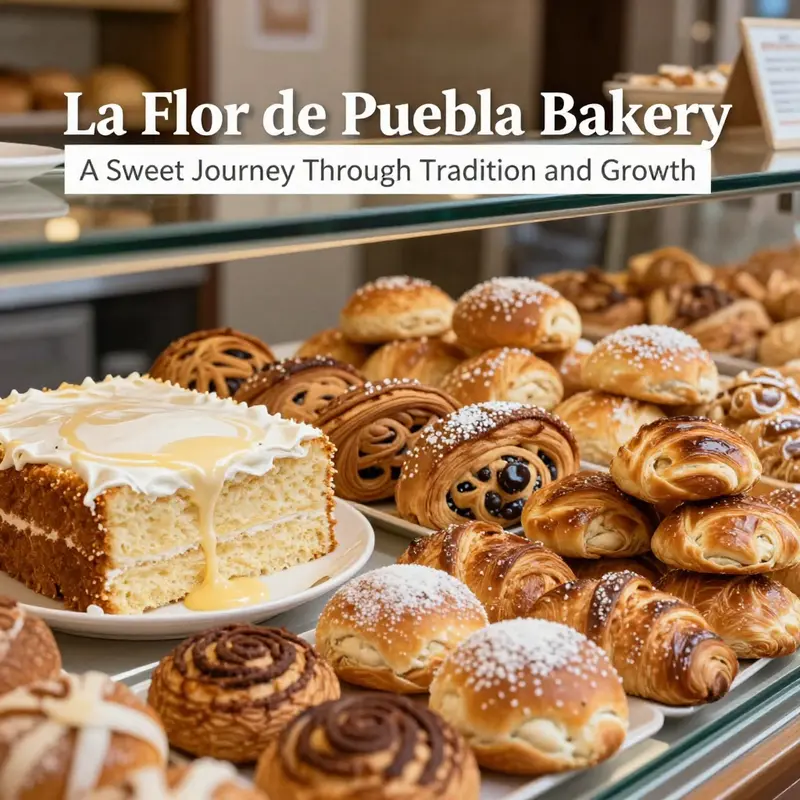 A colorful assortment of La Flor De Puebla’s celebrated pastries and cakes, showcasing the bakery’s specialties.