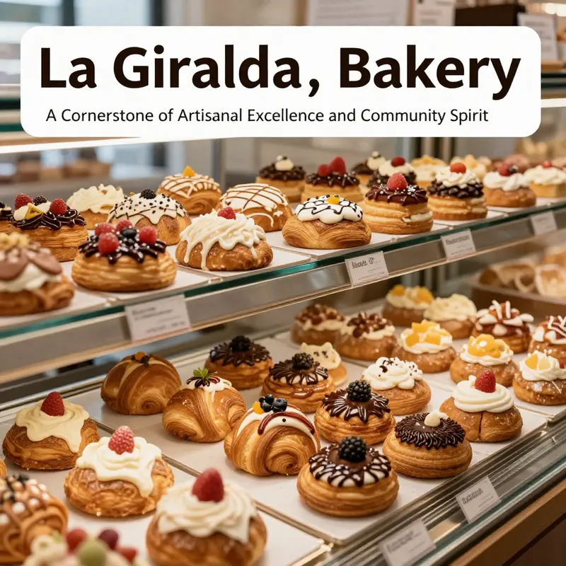 A colorful array of artisanal pastries and cakes highlighting La Giralda Bakery’s creative approach to baking.
