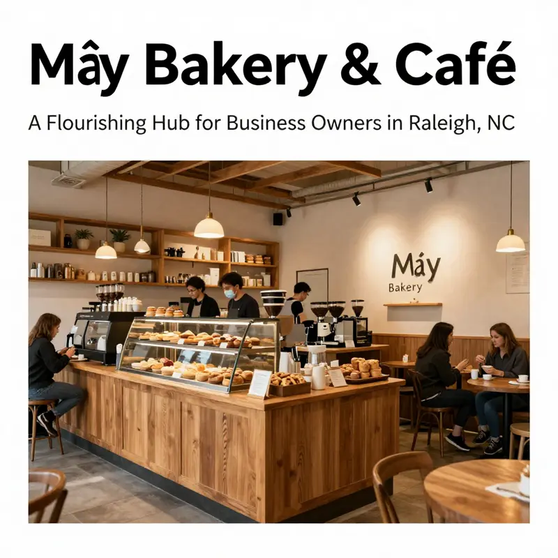 Interior view of Mây Bakery & Café, with happy customers enjoying food and drinks in a warm setting.